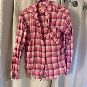 Pink and White Plaid Button-Up Shirt